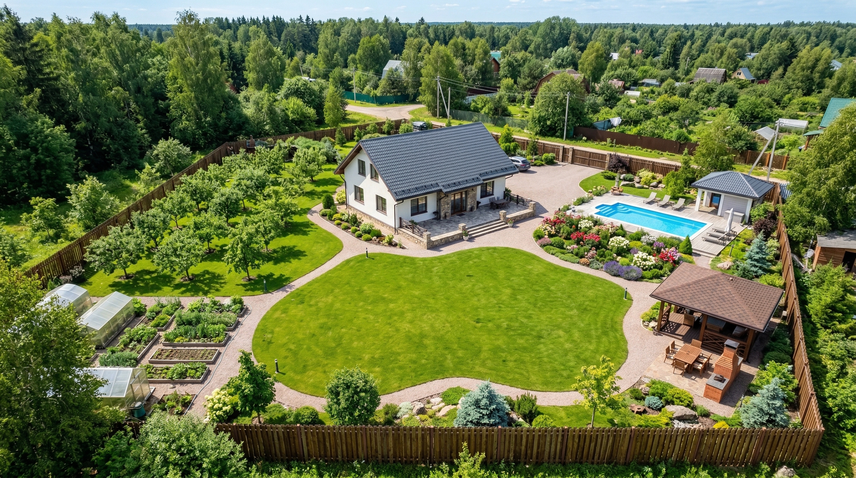 Просторный участок 10 соток с бассейном, беседкой и плодовым садом