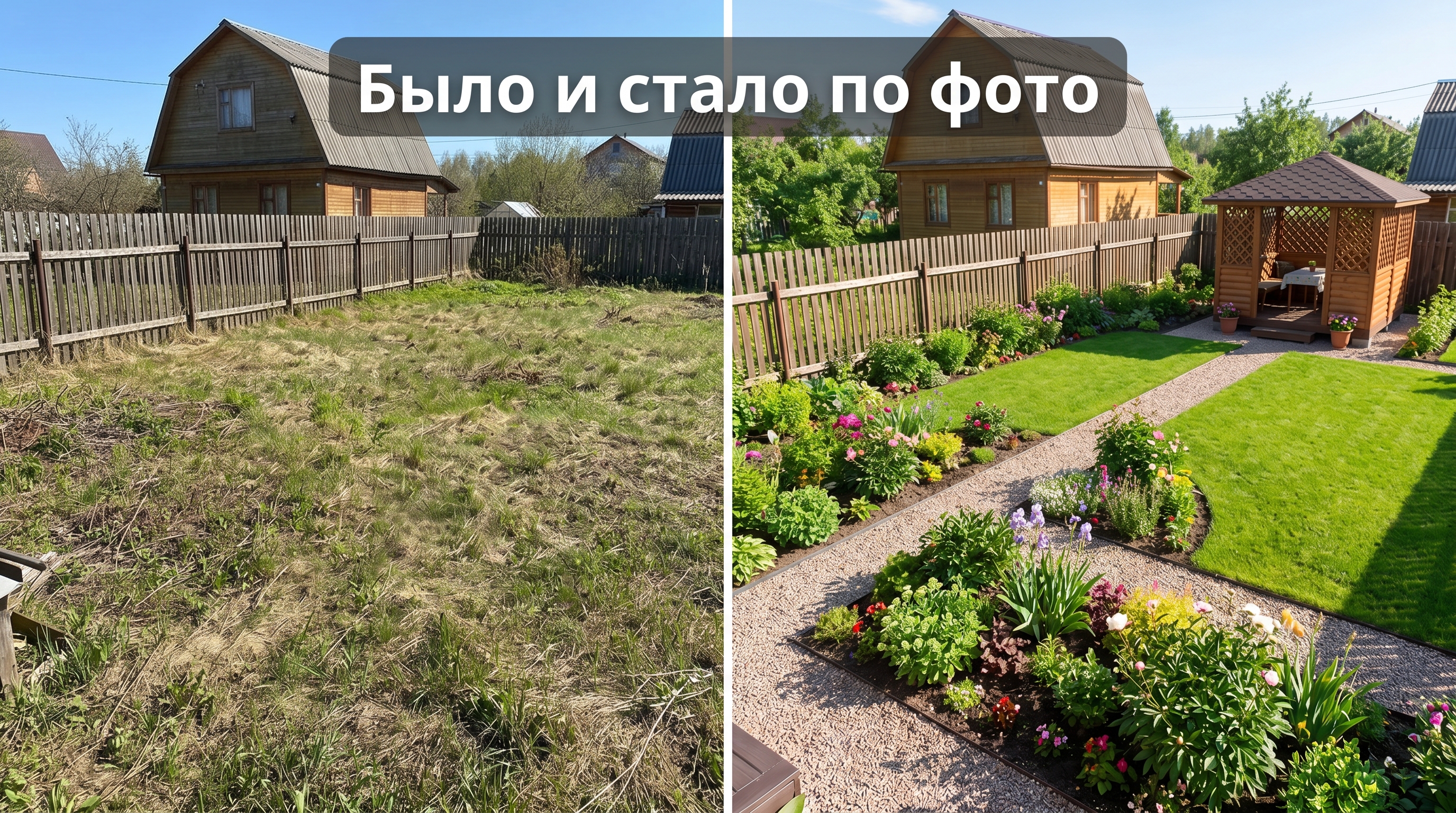 Участок до и после визуализации в нейросети — тот же двор