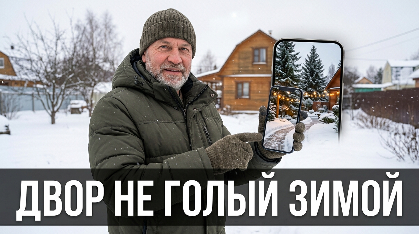 Участок зимой: примерил, как двор будет смотреться в снегу