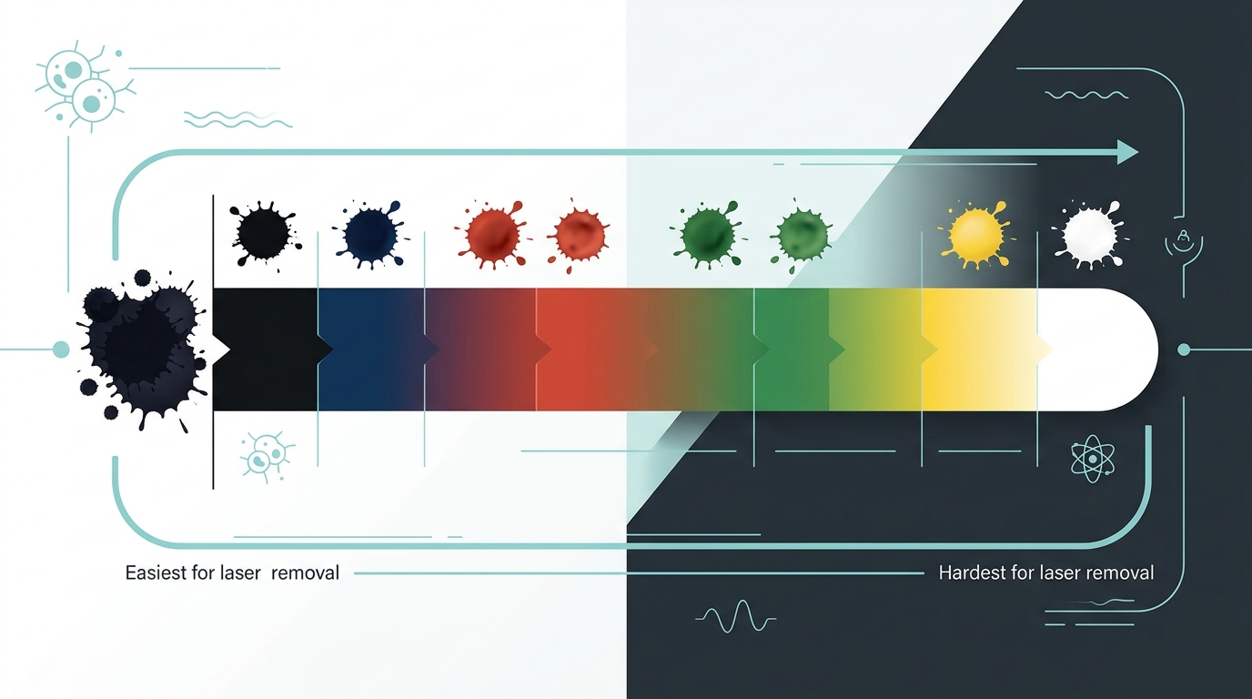 Сложность удаления татуировки в зависимости от цвета пигмента