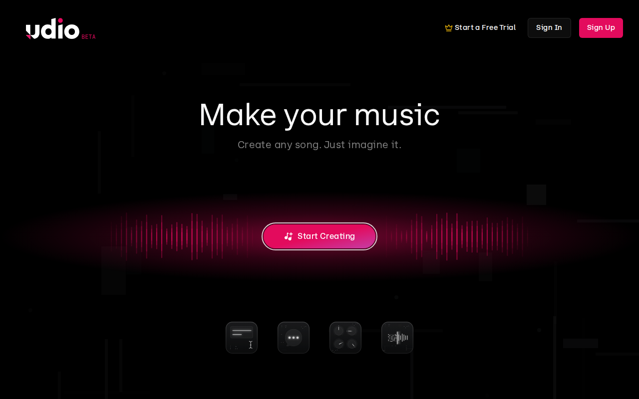 Скриншот главной страницы Udio — генератор музыки с ИИ