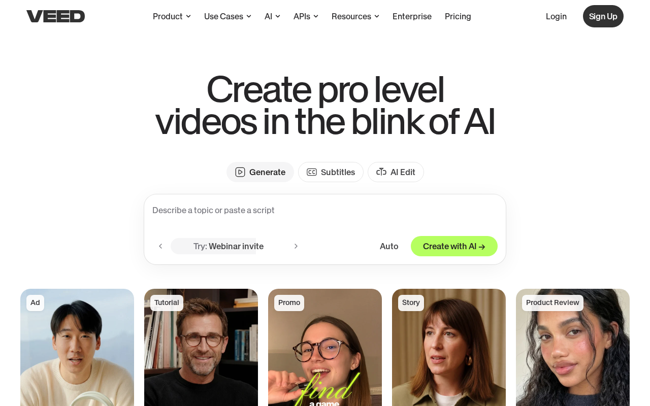 Скриншот VEED — онлайн-видеоредактор с функцией перевода и субтитров