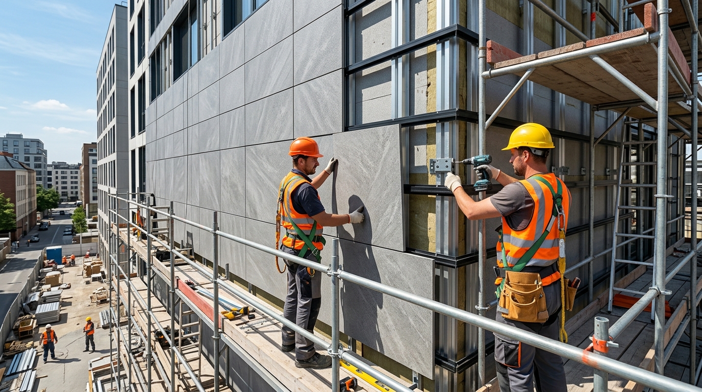 Монтаж навесного вентилируемого фасада на здание