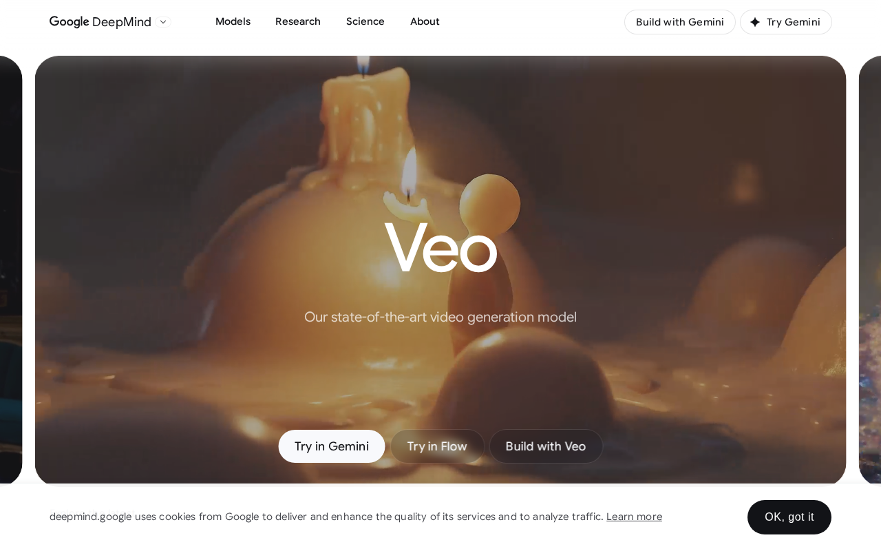 Скриншот страницы Google Veo — нейросеть для генерации видео от Google DeepMind
