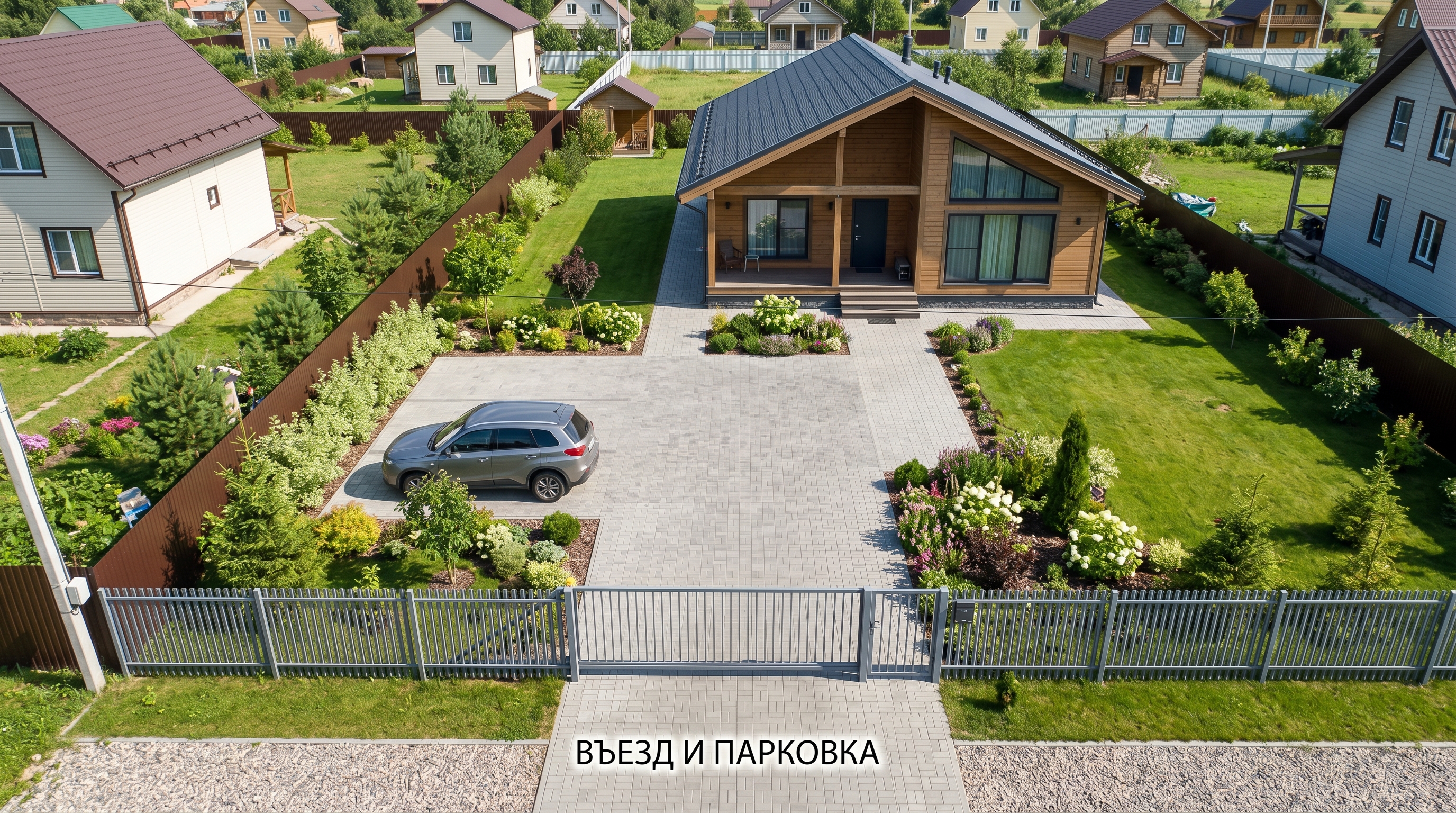 Въездная группа двора: проезд, парковка, разворотная площадка