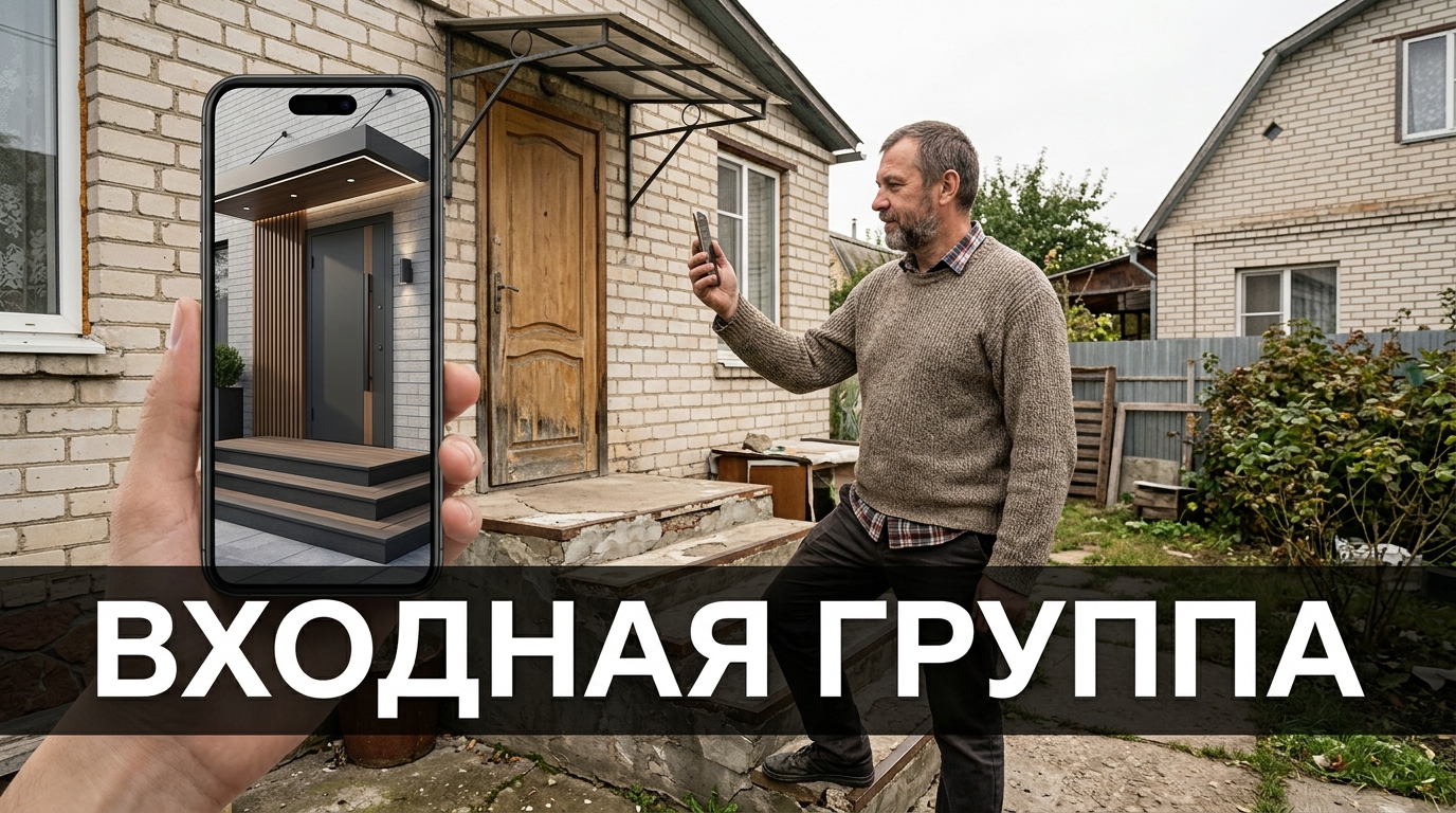 Входная группа дома: примерил варианты на фото фасада до ремонта