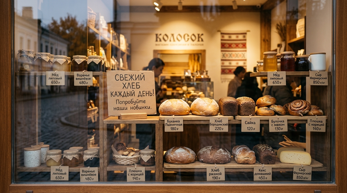 Витрина с аккуратными ценниками и POS-материалами
