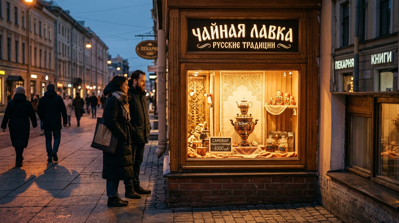 Финальная собранная витрина магазина, которая останавливает прохожих