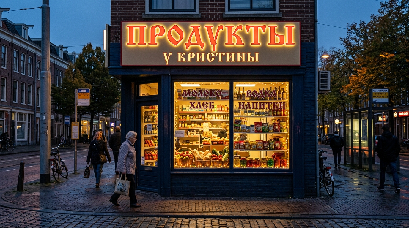 Витрина и вывеска магазина в едином стиле