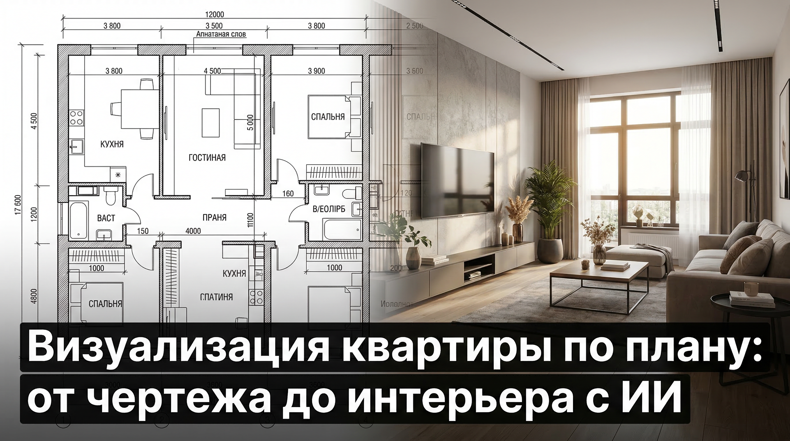 Визуализация квартиры по плану — от чертежа застройщика до готового интерьера с помощью ИИ