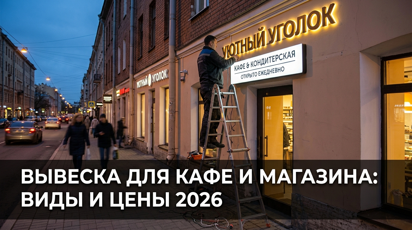 Вывеска для кафе и магазина: виды и цены 2026