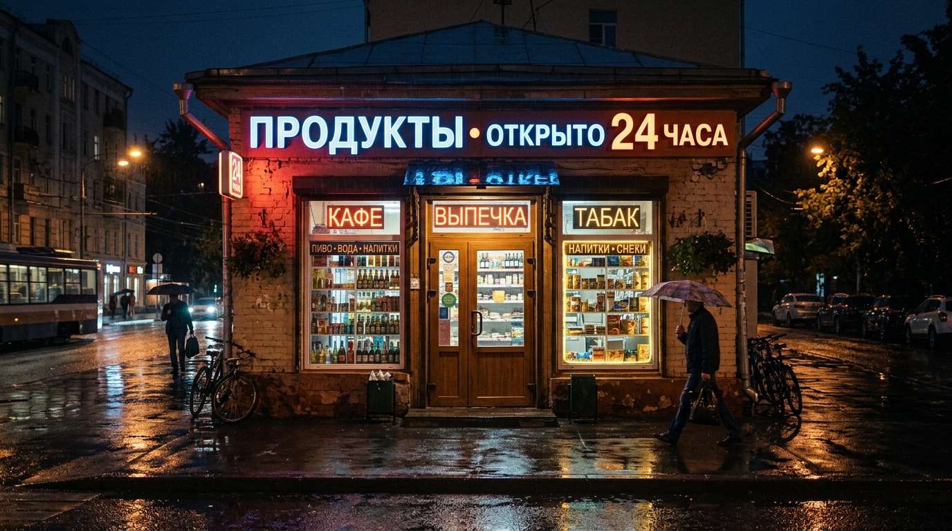Неоновая вывеска магазина вечером