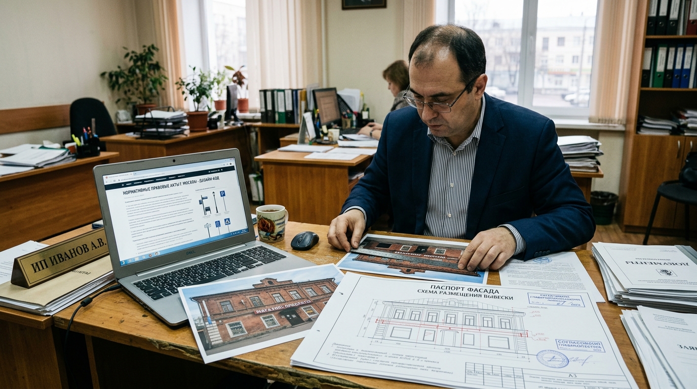Согласование вывески: паспорт фасада со схемой размещения вывески