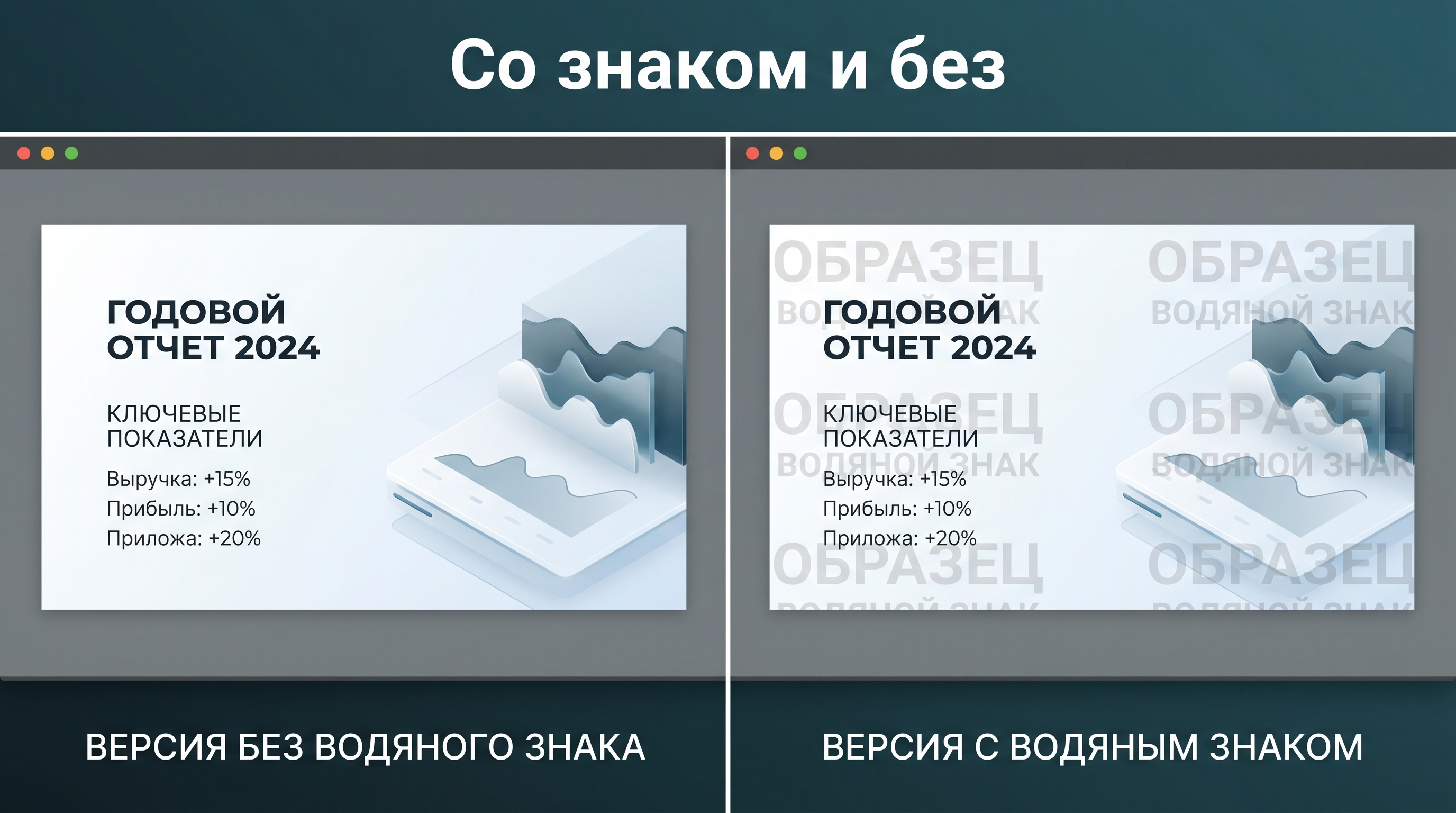Сравнение слайдов с водяным знаком и без — версия для презентации