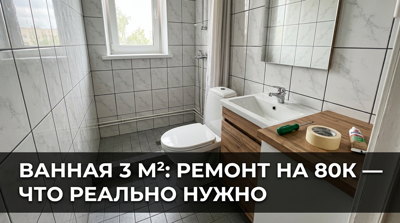 Ванная 3 м² после ремонта на 80 тысяч рублей
