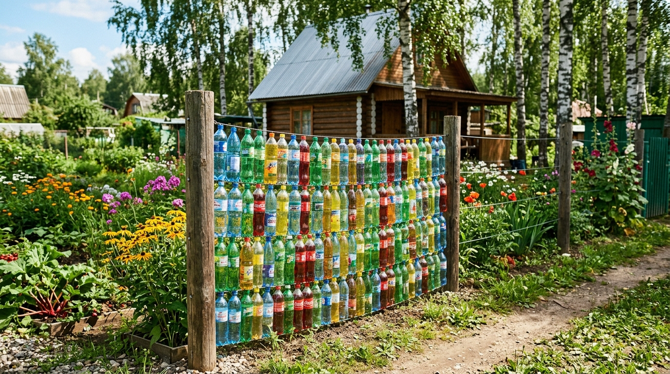 Забор из пластиковых бутылок