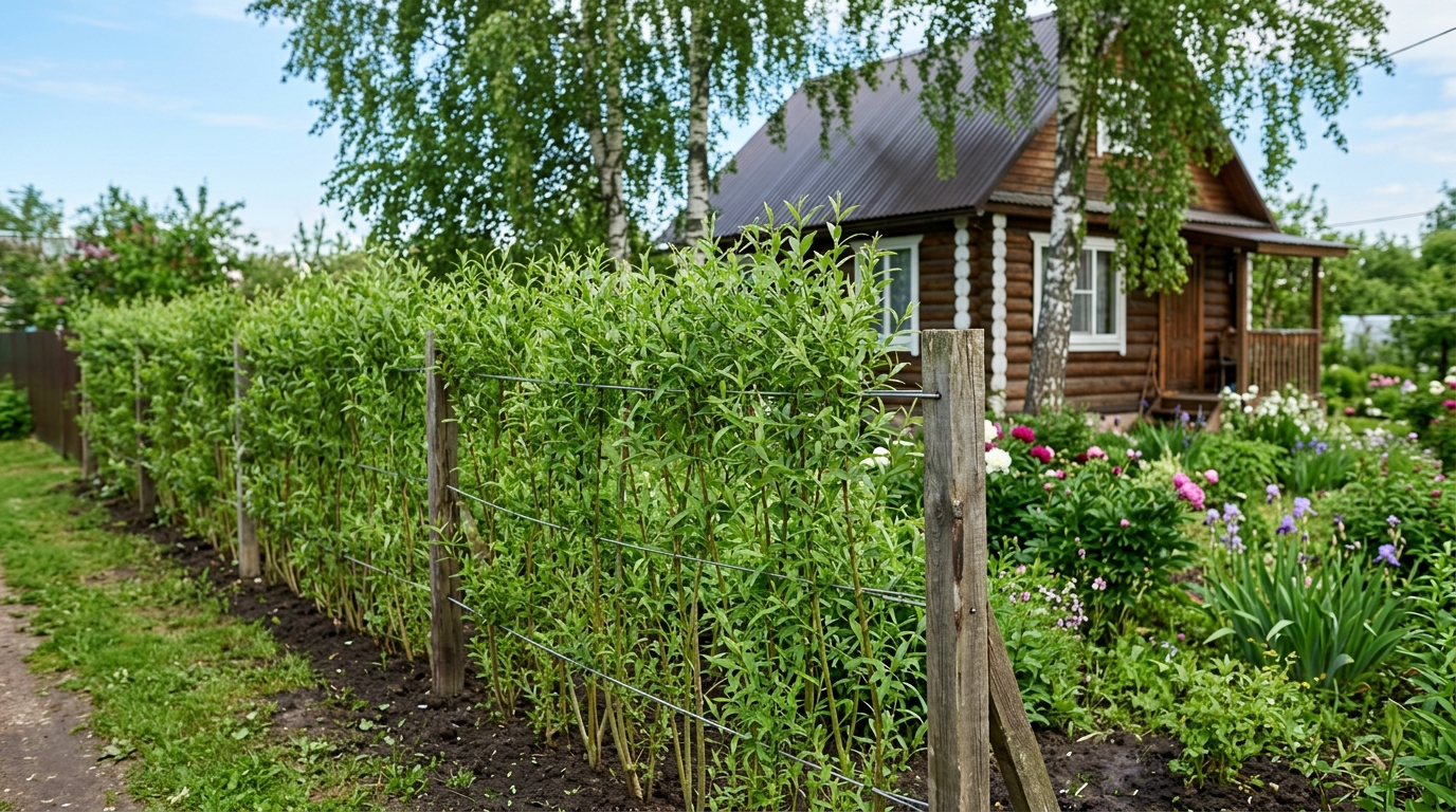 Живая изгородь из ивы на даче