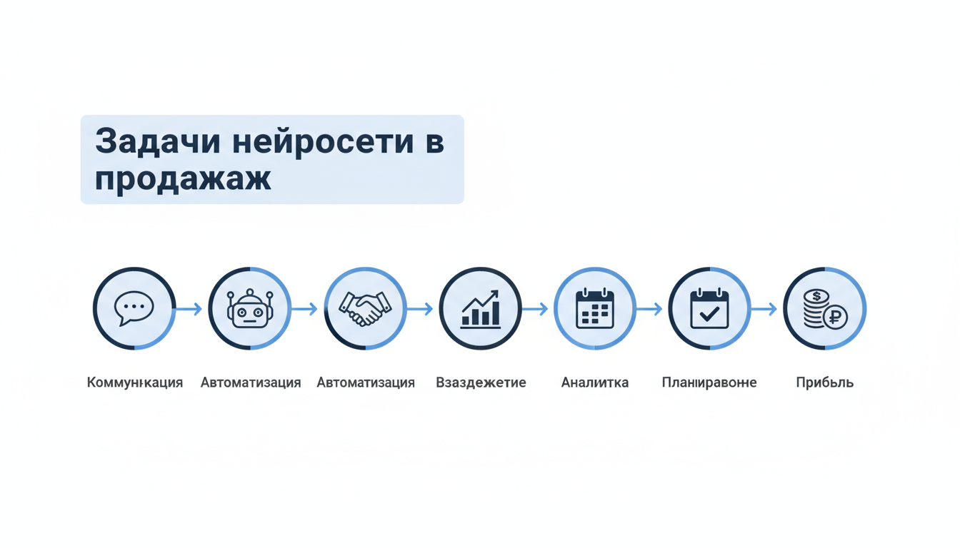 Инфографика: задачи нейросети в продажах — от коммуникации до аналитики
