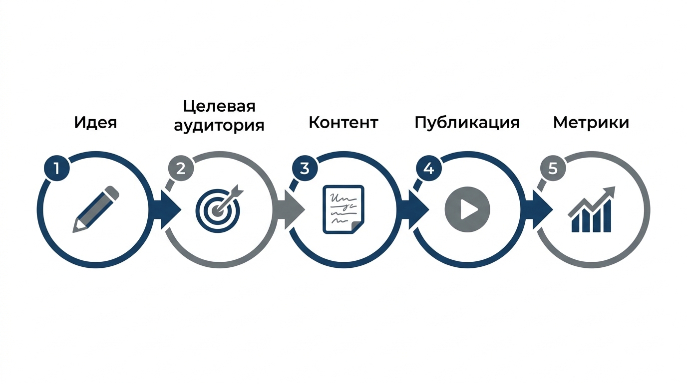 Пять шагов запуска канала привлечения клиентов: идея, целевая аудитория, контент, публикация, метрики