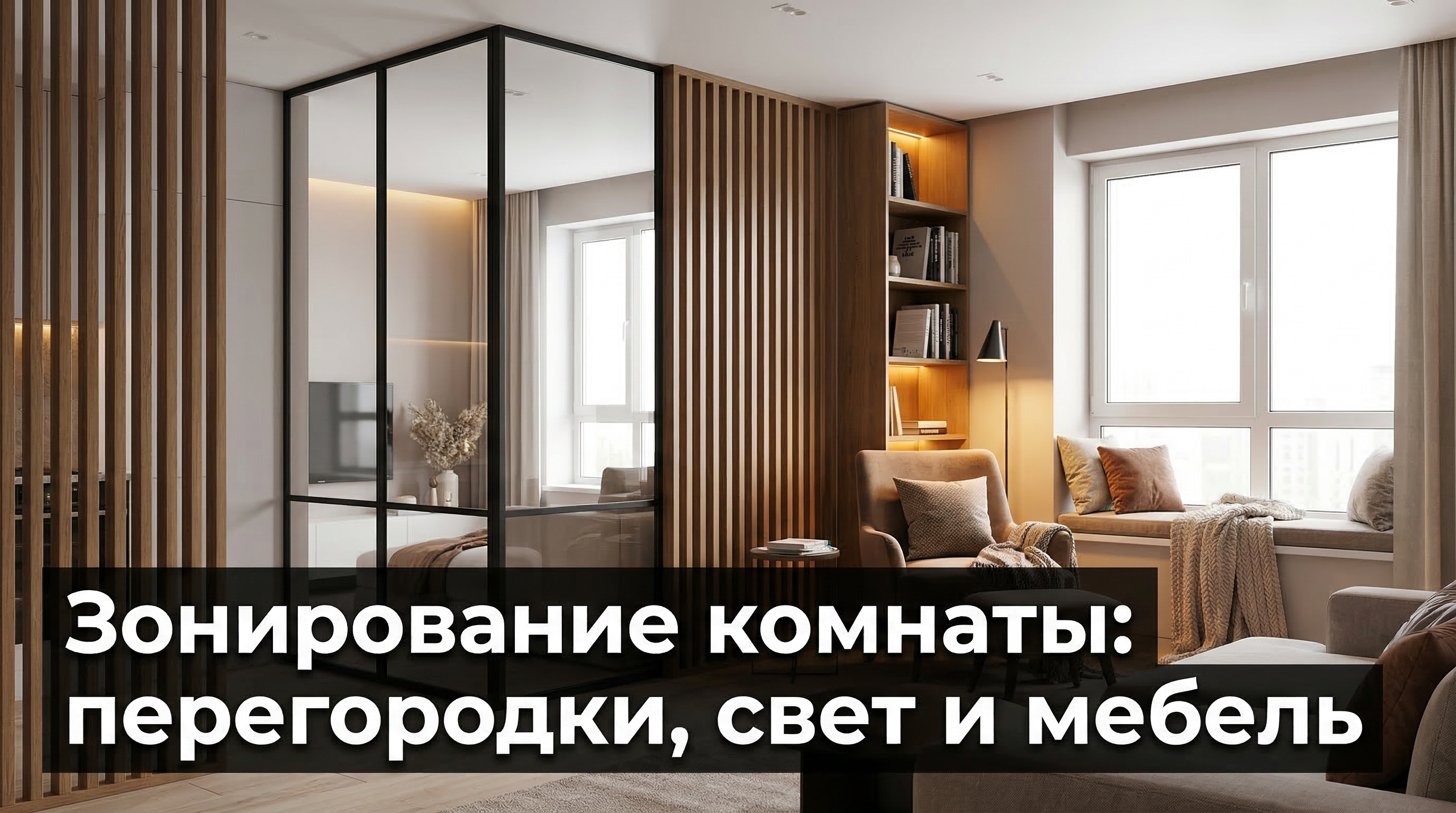 Зонирование комнаты — перегородки, свет и мебель для разделения пространства