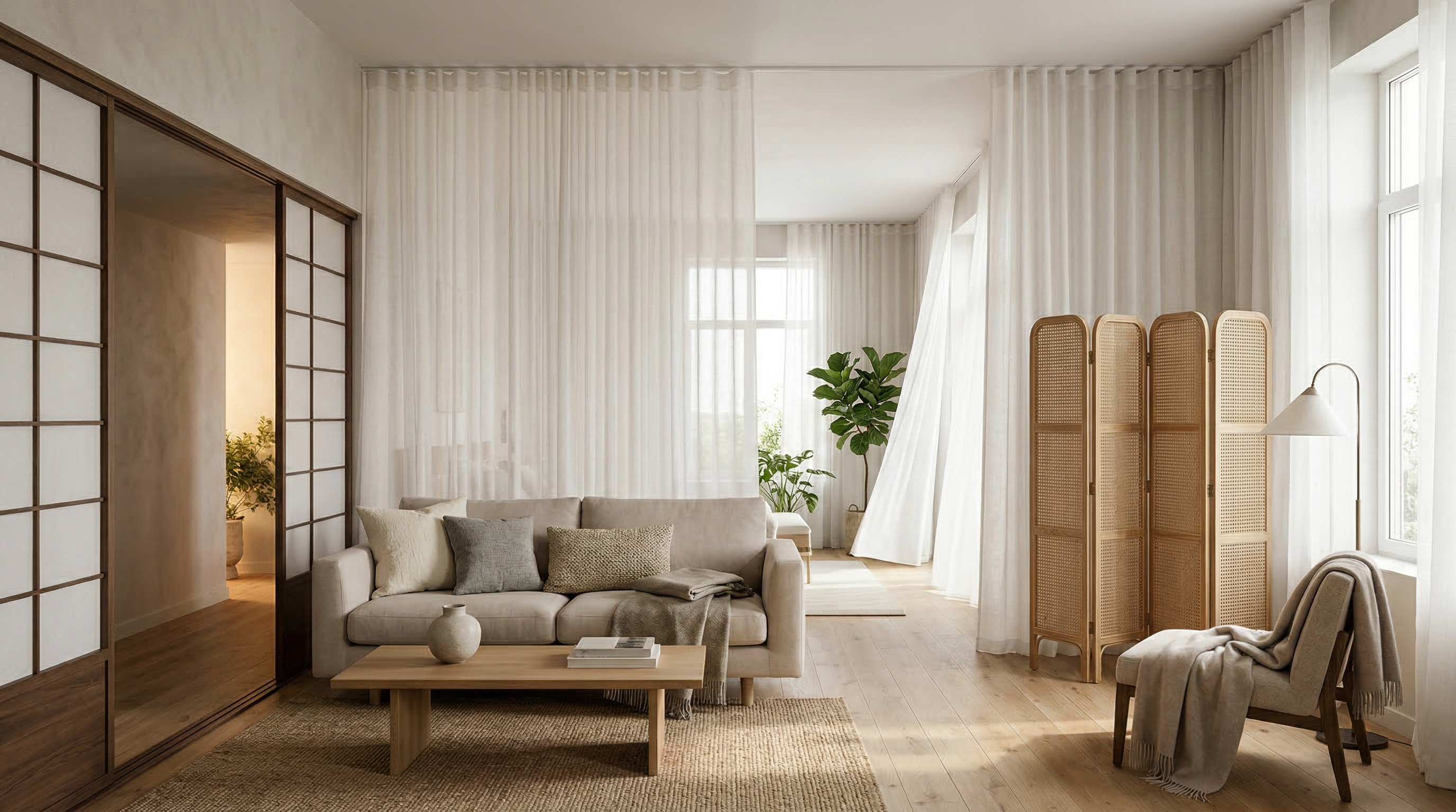Шторы и японские панели для разделения пространства