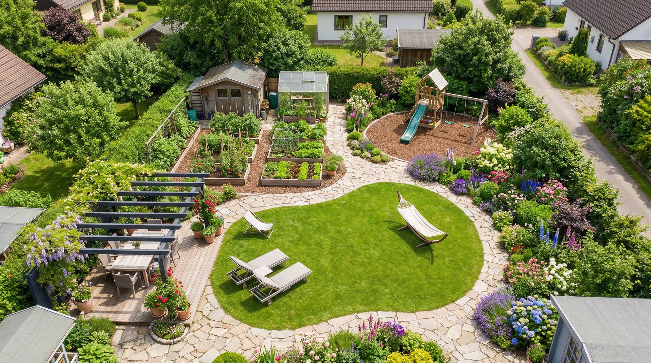 Пример зонирования дачного участка — вид сверху