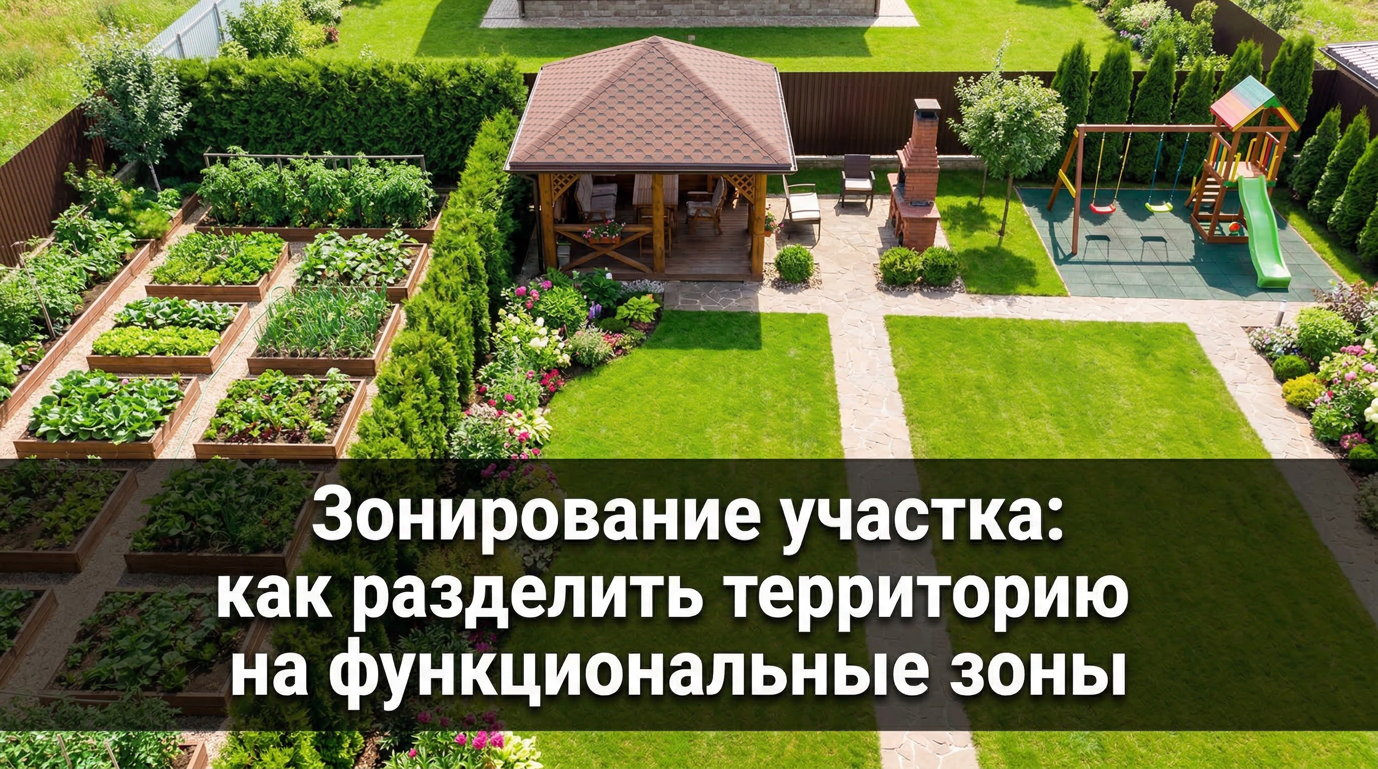 Зонирование участка — план функциональных зон с беседкой, грядками и детской площадкой